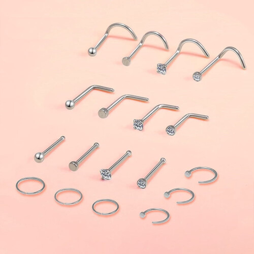 Neusringen/studs van sterling zilver, 18 stuks 2