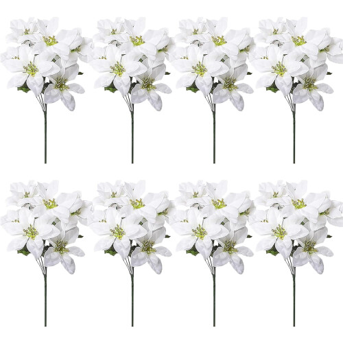 Artificial Poinsettia Bushes White35cm4Pack