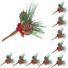 Mini pinheiros artificiais de Natal com bagas vermelhas e