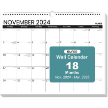 Calendário de parede 2025, 18 meses, outubro de 2024 a março de 2026, 37 x 29 cm.