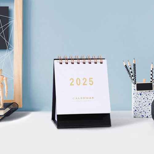 Mini Calendário de Mesa 2024-2025 com Aba e 18 Meses