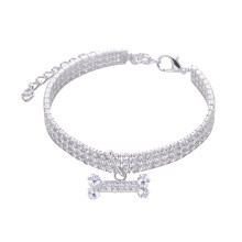 Collier en forme d'os avec strass pour chien, ajustable S/M/L, 3 rangs