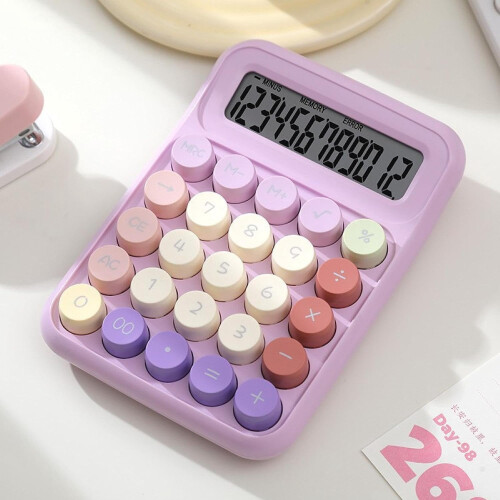 Calculadora com teclado mecânico de 12 bits e tela grande.