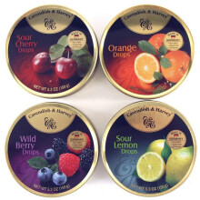 Hårda godisdroppar med olika smaker: apelsin, vilda bär, sur citron, surt körsbär, 5,3 uns burkar - 4-pack