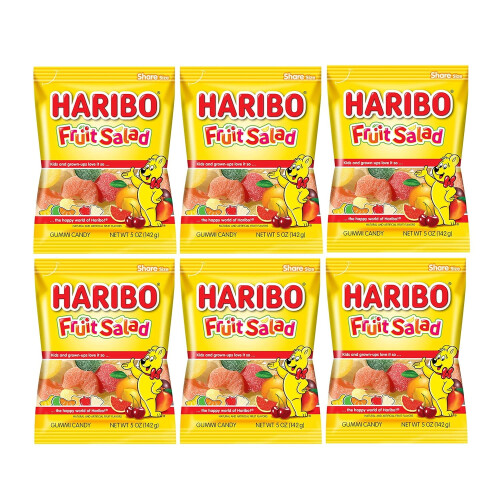 Pacote com 6 saquinhos de balas Haribo sabor salada de frutas (5 oz cada)