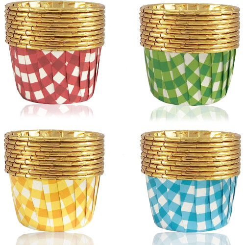 Gingham Foil Cupcake Liners 3.5 oz 200 pcs 4 colors