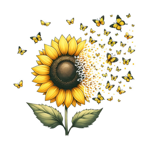 Sonnenblumen-Wandtattoos mit Schmetterlingsgarten-Design 1