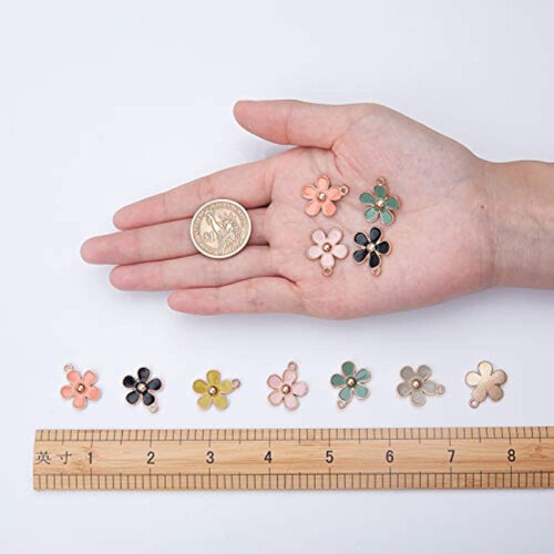 Breloques en forme de fleur en émail plaqué or, 6 couleurs, 36 pièces 2