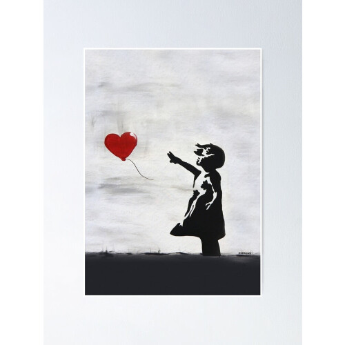 Εκτύπωση τοίχου με μπαλόνια, κορίτσι Banksy με καρδιά, 24x36 ίντσες