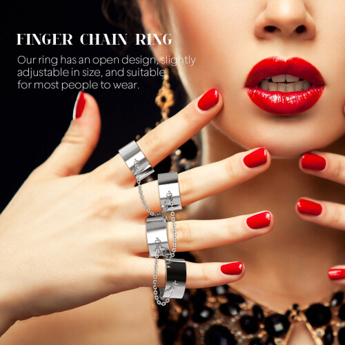 Anillo unisex de cadena plateada estilo punk gótico 2