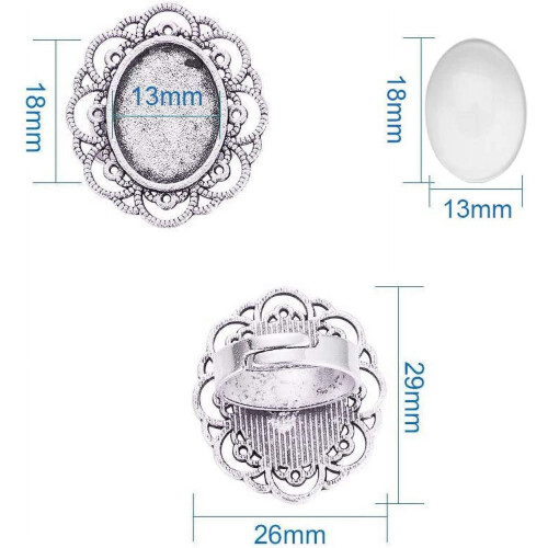 Ringemner med ovale cabocher i antik sølv 13x18mm 10 1