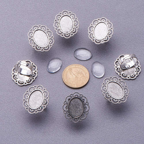 Ringemner med ovale cabocher i antik sølv 13x18mm 10 2