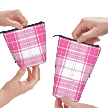Roze en witte tartan etui voor pennen (1 stuk)