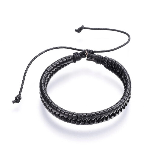 Bráisléad Corda Braidithe Inchoigeartaithe Leathar PU Dubh 51mm 1