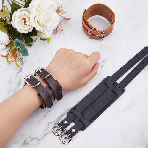 Βραχιόλι Punk Rock Cuff από Απομίμηση Δέρματος 3 Χρώματα 28.8cm 2