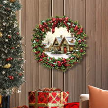 Couronnes de Noël pour porte d'entrée et fenêtres, décorations de Noël extérieures, guirlandes murales de maisons enneigées, décorations en
