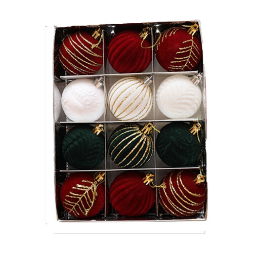 Christmas Balls Red Flocked 6 cm 12 pcs