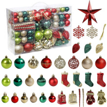 Christmas Tree Ornament Set Red Green Gold 132pcs
