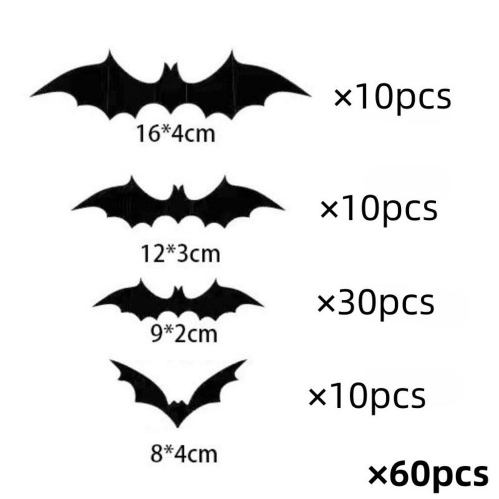 3D Halloween Bat Wall Stickers Black Scary Clings 12 Pcs 301029687112