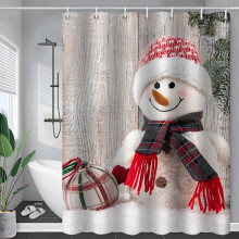 Snowman Shower Curtain Holiday Rustic Farmhouse 1 Piece