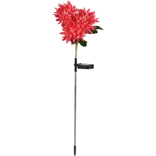 Luci solari da giardino a forma di crisantemo, rosa, con 3 LED e paletto.