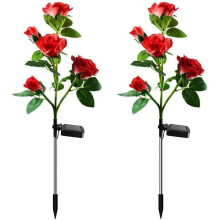 Conjunto de 2 Luzes Solares em Formato de Rosa para Decoração de Jardim Externo