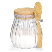 Sklenená nádoba na cukor s bambusovým viečkom a lyžičkou 600 ml