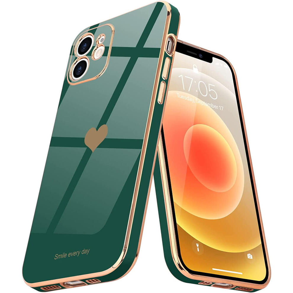 Love-Heart Iphone 12 Case Dark Shockproof Bumper Green 301029231261