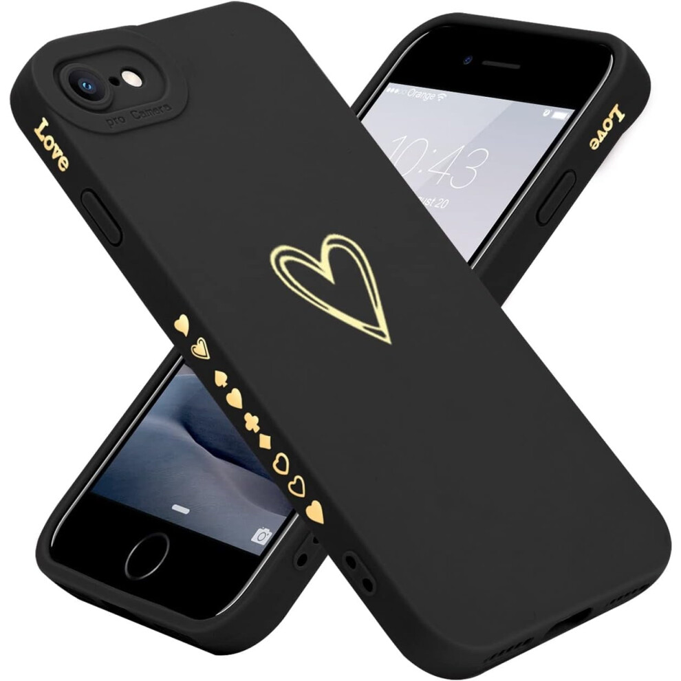 Iphone Se 2022 2020 7 8 Heart Silicone Case Black 301029232787