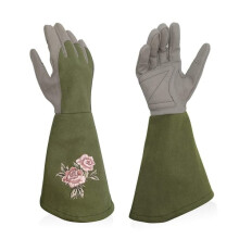 Gants de jardin en cuir pour femme, manches longues, verts, taille L