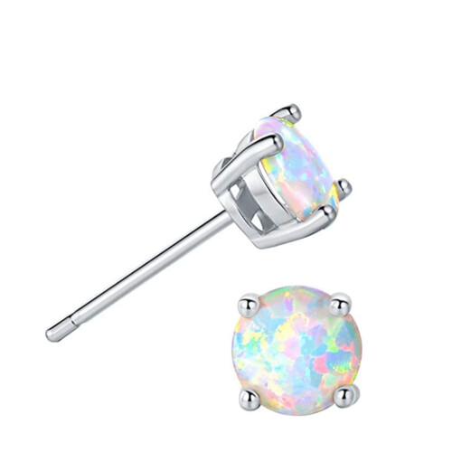 Opal Øreringe Sterlingsølv Runde 8mm