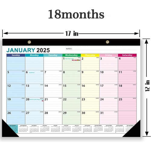 Calendário de mesa/parede 43 x 30 cm (17 x 12 polegadas), 18 meses, de janeiro de 2025 a junho de 2025 1