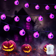 Luzes de Halloween em formato de olho, com 30 LEDs e funcionamento a bateria.