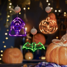 Luzes de Halloween para Janela: Abóbora Laranja, Fantasma Branco, Roxo