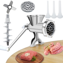 Picadora de carne manual con accesorios para embutidos, inoxidable, 3