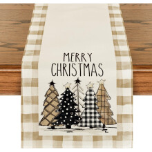 Watercolor Buffalo Plaid Christmas Tree Table Runner