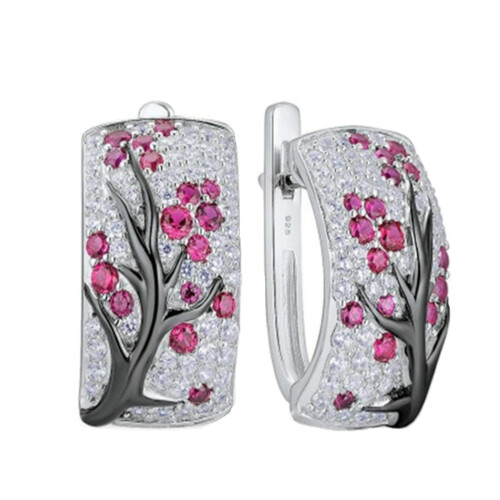 Elneeya Hoop Earrings for Women 925 Sterling Silver Ruby
