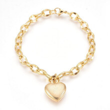 Herzanhänger-Armband, Edelstahl 304, IP-Gold, 7,75
