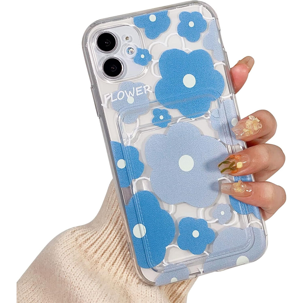 Iphone 12 Clear Wallet Case With Flower Design Blue 301029232473