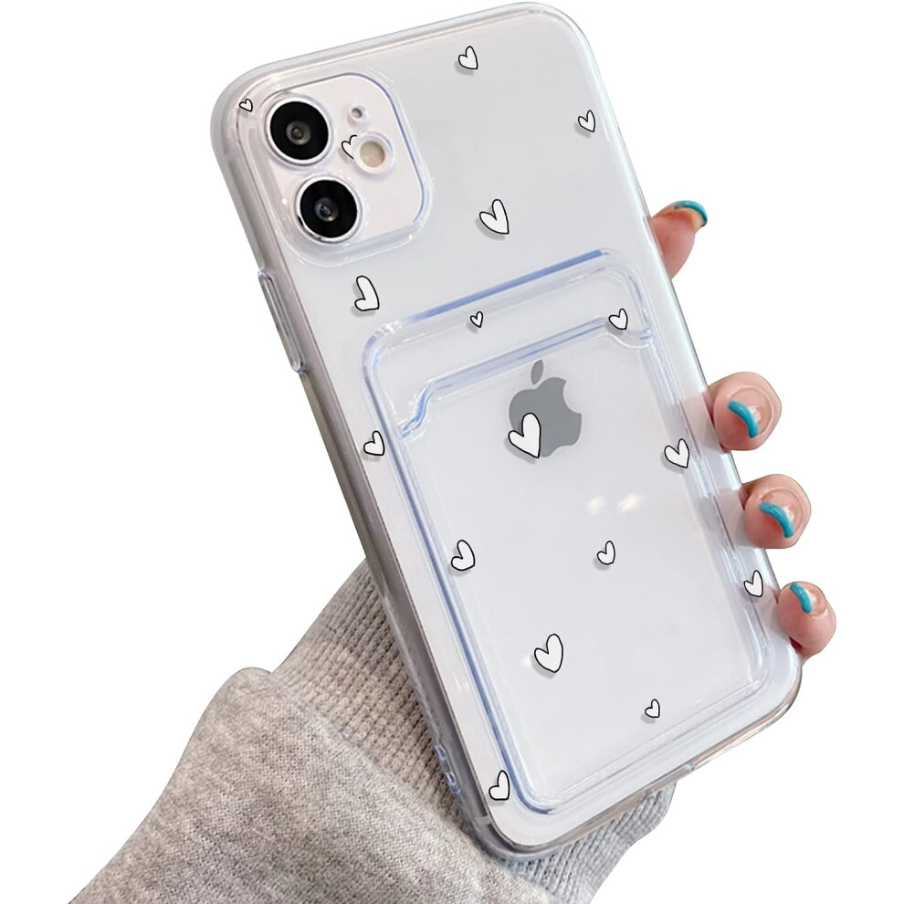 Iphone 12 Clear Case With Heart Pattern And Card Holder 301029232503