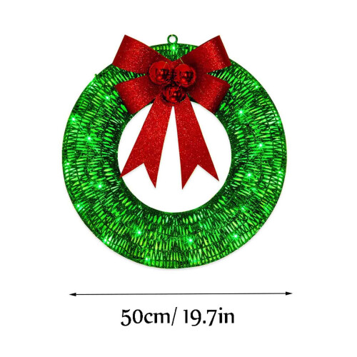 Christmas Wreath Metal LED Warm Light with Bow 1