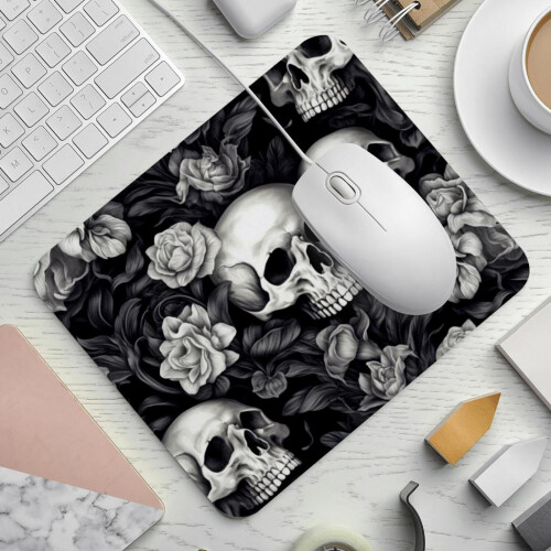 Mousepad com caveira cinza e base de borracha antiderrapante de 8,3 x 9,8 polegadas. 1