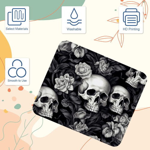 Mousepad com caveira cinza e base de borracha antiderrapante de 8,3 x 9,8 polegadas. 2