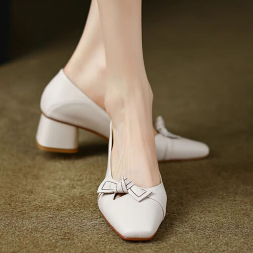 Französische Damen-Sommerschuhe, Echtleder, quadratisch 2