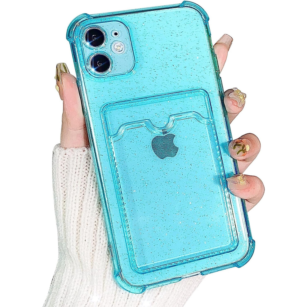 Iphone 12 Clear Glitter Case With Card Holder Blue 301029232466