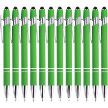 12 stuks roze balpennen met styluspunt, stijlvolle 2-in-1 styluspen, hoogwaardige metalen styluspen voor touchscreen, zwarte inkt, 1,0 mm medium punt
