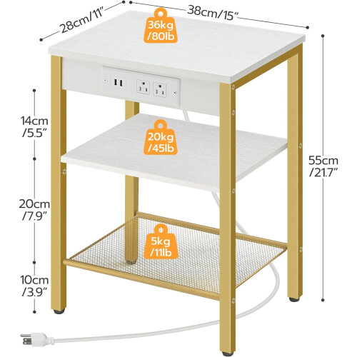 End Table with USB Charging Station and 3-Tier Adjustable 2