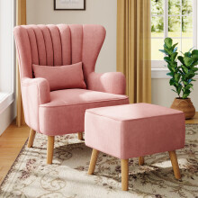 Contemporary Curved Back Single Armchair with Lumbar Pillow and Footstool