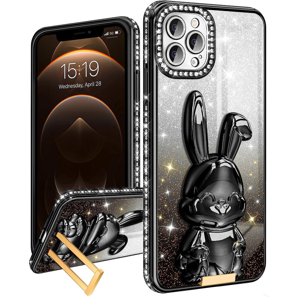Iphone 14 Pro Glitter Case Rabbit Kawaii Design 1 Black 301029240492