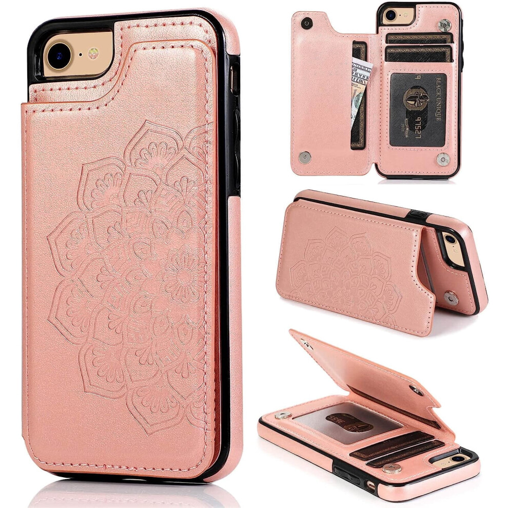 Wallet Case For Iphone Se 2020/2022/8/7 Rose Pu Gold 301029571954